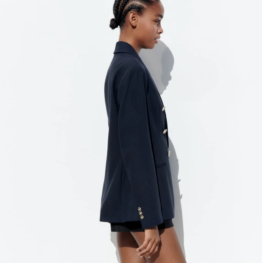ZARA * DOUBLE BREASTED BLAZER NAVY PIQUE BLAZER - Picture 10 of 13